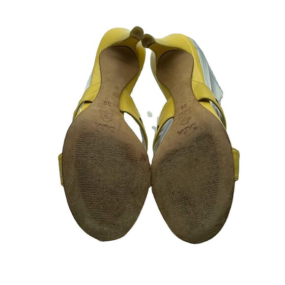 Zara Yellow Leather Crossed Vamp Heeled Sandals Size 8.5M - Picture 4 of 8